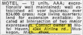 Airline Motel (Motel Haven) - Aug 1967 For Sale Ad (newer photo)